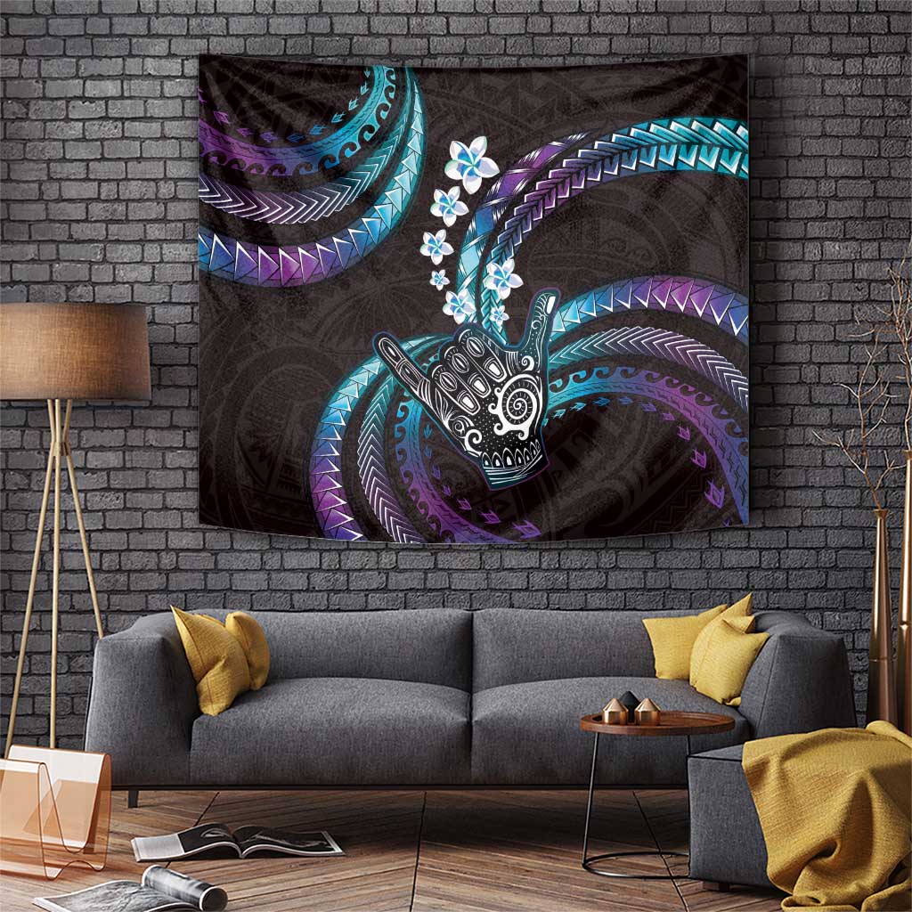 Hawaii Shaka Sign Tapestry Fantastic Frangipani Amethyst Gradient LT01 Purple - Polynesian Pride