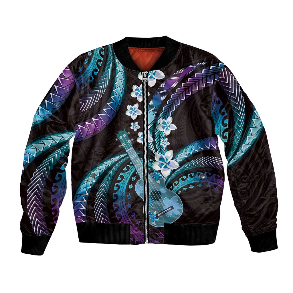 Hawaiian Ukulele Bomber Jacket Amethyst Gradient Fantastic Plumeria LT01 Unisex Purple - Polynesian Pride