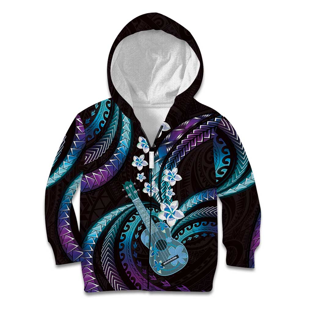 Hawaiian Ukulele Kid Hoodie Amethyst Gradient Fantastic Plumeria LT01 Zip Hoodie Purple - Polynesian Pride