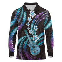 Hawaiian Ukulele Long Sleeve Polo Shirt Amethyst Gradient Fantastic Plumeria LT01 Purple - Polynesian Pride