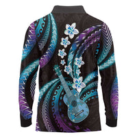 Hawaiian Ukulele Long Sleeve Polo Shirt Amethyst Gradient Fantastic Plumeria LT01 - Polynesian Pride