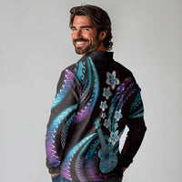Hawaiian Ukulele Long Sleeve Polo Shirt Amethyst Gradient Fantastic Plumeria LT01 - Polynesian Pride