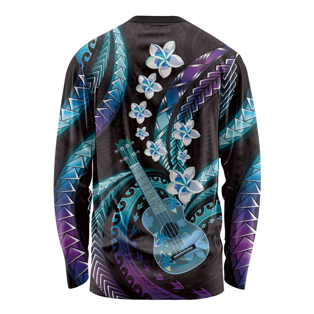 Hawaiian Ukulele Long Sleeve Shirt Amethyst Gradient Fantastic Plumeria LT01 - Polynesian Pride