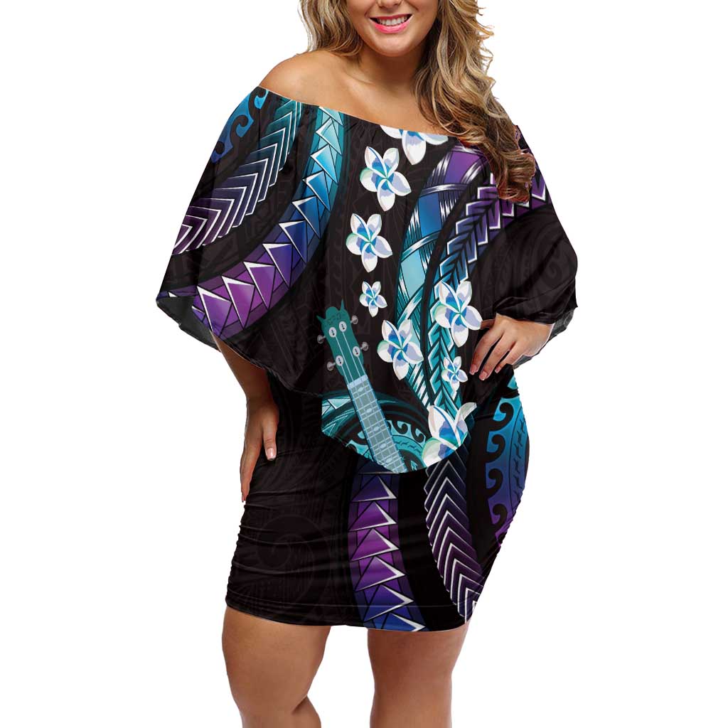 Hawaiian Ukulele Off Shoulder Short Dress Amethyst Gradient Fantastic Plumeria LT01 Women Purple - Polynesian Pride