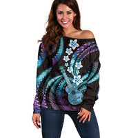 Hawaiian Ukulele Off Shoulder Sweater Amethyst Gradient Fantastic Plumeria LT01 Women Purple - Polynesian Pride