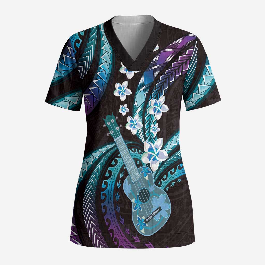Hawaiian Ukulele Scrub Top Amethyst Gradient Fantastic Plumeria LT01 Adult Purple - Polynesian Pride