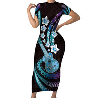 Hawaiian Ukulele Short Sleeve Bodycon Dress Amethyst Gradient Fantastic Plumeria LT01 Long Dress Purple - Polynesian Pride