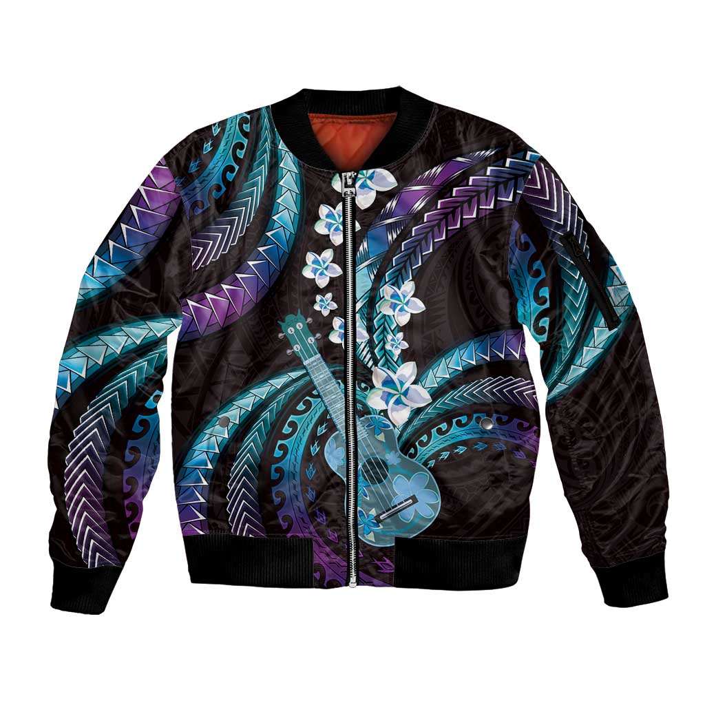 Hawaiian Ukulele Sleeve Zip Bomber Jacket Amethyst Gradient Fantastic Plumeria LT01 Unisex Purple - Polynesian Pride