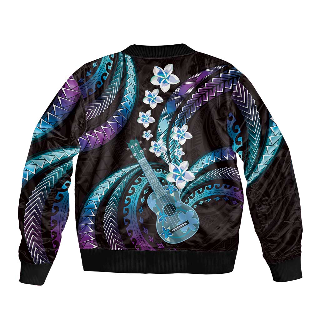 Hawaiian Ukulele Sleeve Zip Bomber Jacket Amethyst Gradient Fantastic Plumeria LT01 - Polynesian Pride