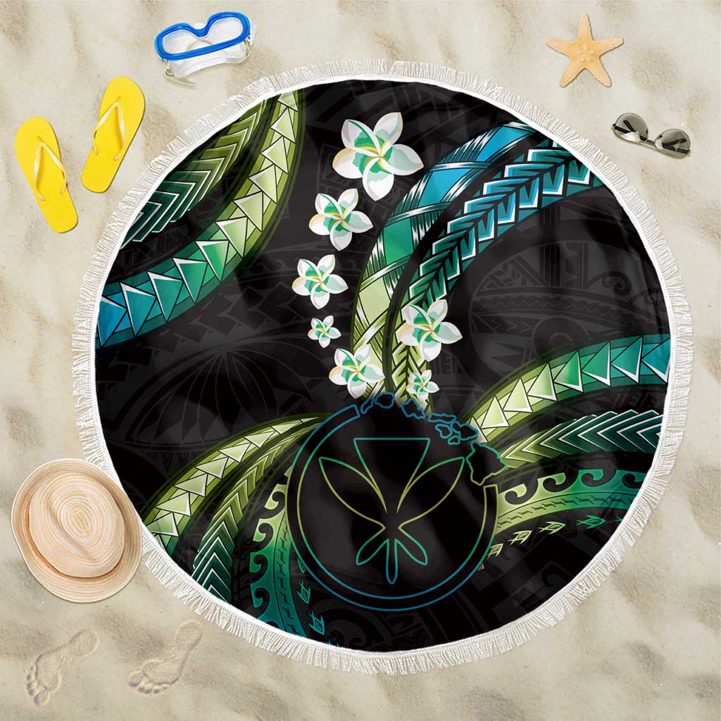 Hawaii Map Kanaka Maoli Beach Blanket Fantastic Frangipani Chartreuse Cyan LT01 One Size 150cm Cyan - Polynesian Pride