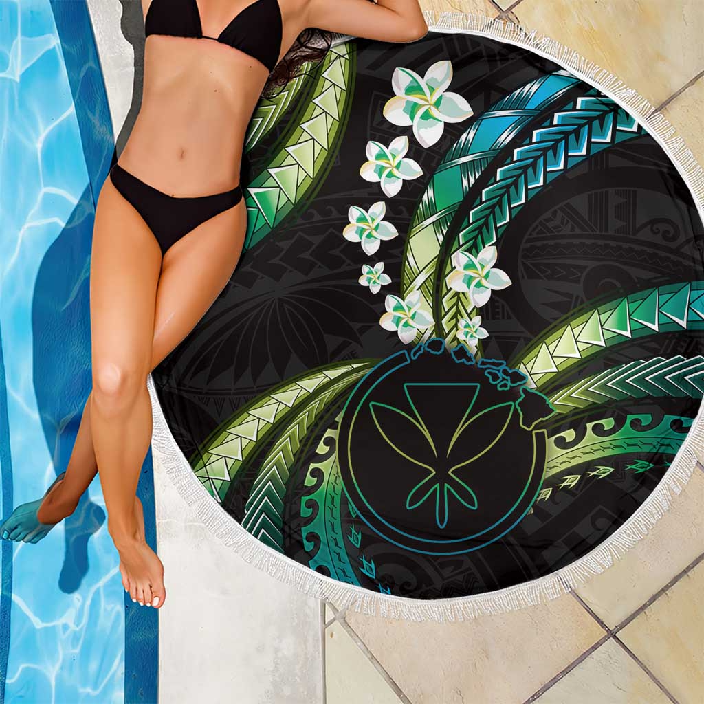 Hawaii Map Kanaka Maoli Beach Blanket Fantastic Frangipani Chartreuse Cyan LT01 - Polynesian Pride