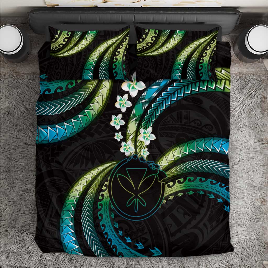 Hawaii Map Kanaka Maoli Bedding Set Fantastic Frangipani Chartreuse Cyan LT01 Cyan - Polynesian Pride