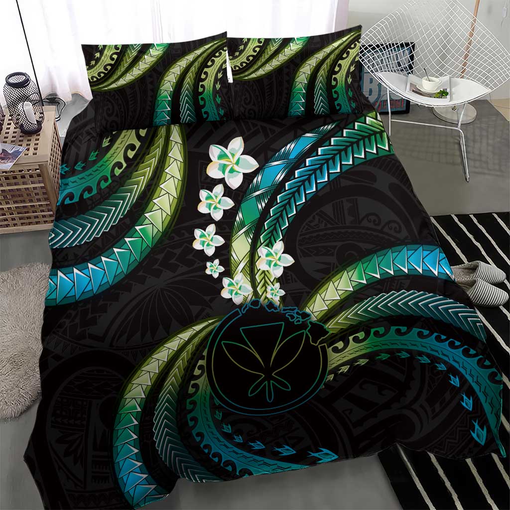 Hawaii Map Kanaka Maoli Bedding Set Fantastic Frangipani Chartreuse Cyan LT01 - Polynesian Pride