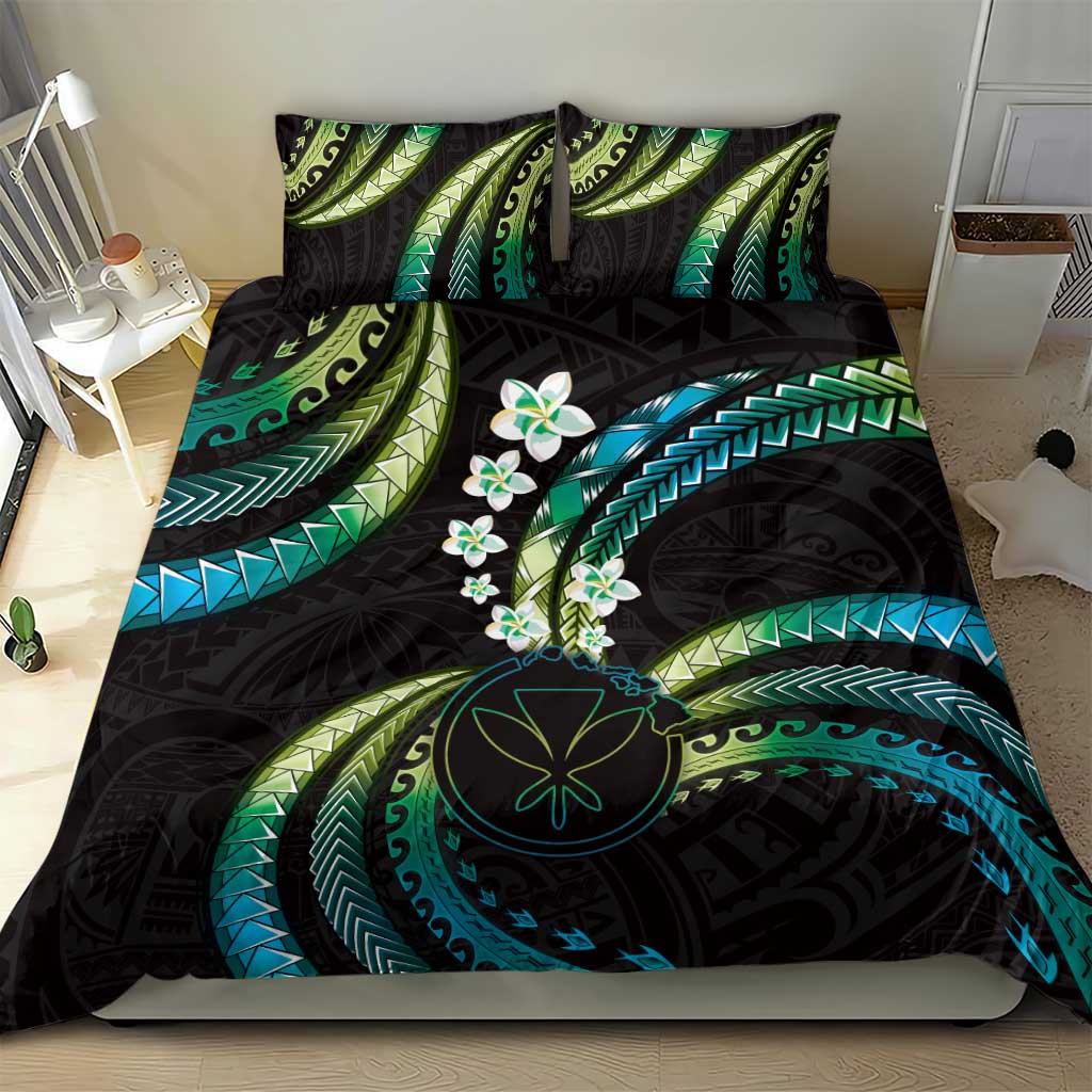 Hawaii Map Kanaka Maoli Bedding Set Fantastic Frangipani Chartreuse Cyan LT01 - Polynesian Pride