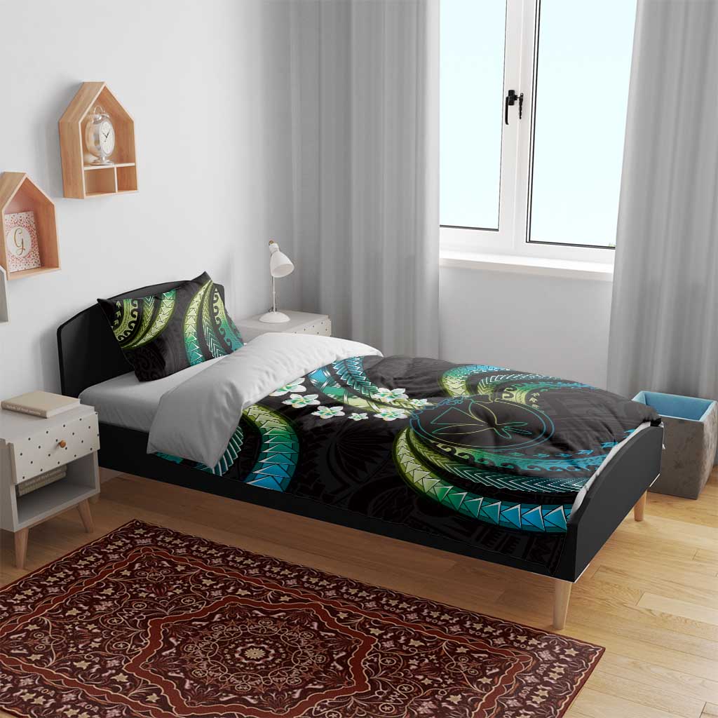 Hawaii Map Kanaka Maoli Bedding Set Fantastic Frangipani Chartreuse Cyan LT01 - Polynesian Pride