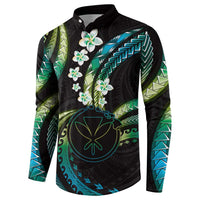 Hawaii Map Kanaka Maoli Button Sweatshirt Fantastic Frangipani Chartreuse Cyan LT01 - Polynesian Pride