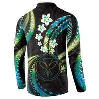 Hawaii Map Kanaka Maoli Button Sweatshirt Fantastic Frangipani Chartreuse Cyan LT01 - Polynesian Pride