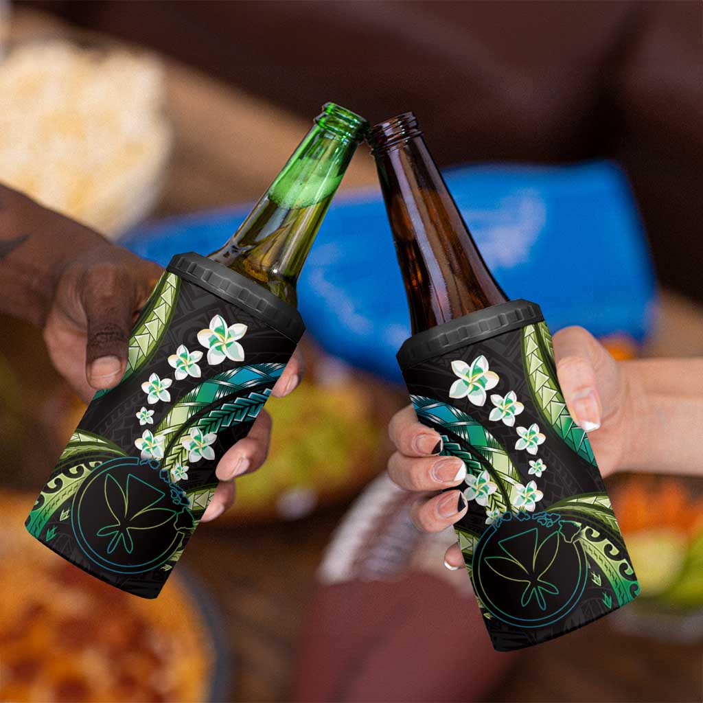 Hawaii Map Kanaka Maoli 4 in 1 Can Cooler Tumbler Fantastic Frangipani Chartreuse Cyan LT01 - Polynesian Pride