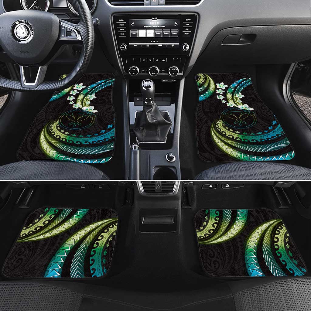 Hawaii Map Kanaka Maoli Car Mats Fantastic Frangipani Chartreuse Cyan LT01 Set 4pcs Cyan - Polynesian Pride