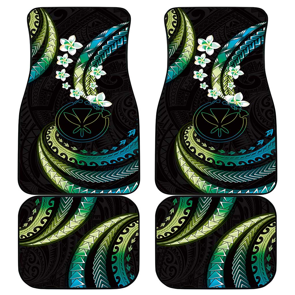 Hawaii Map Kanaka Maoli Car Mats Fantastic Frangipani Chartreuse Cyan LT01 - Polynesian Pride
