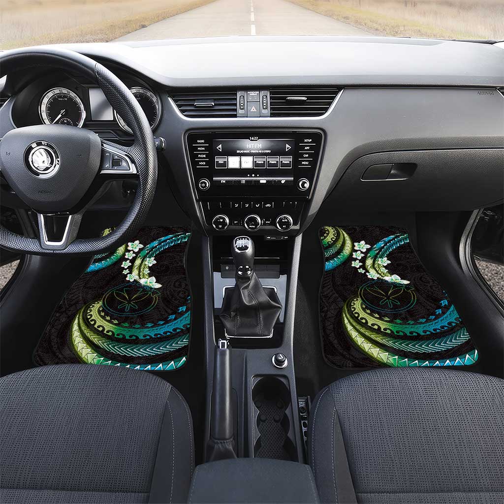 Hawaii Map Kanaka Maoli Car Mats Fantastic Frangipani Chartreuse Cyan LT01 Set 2pcs - Front Cyan - Polynesian Pride
