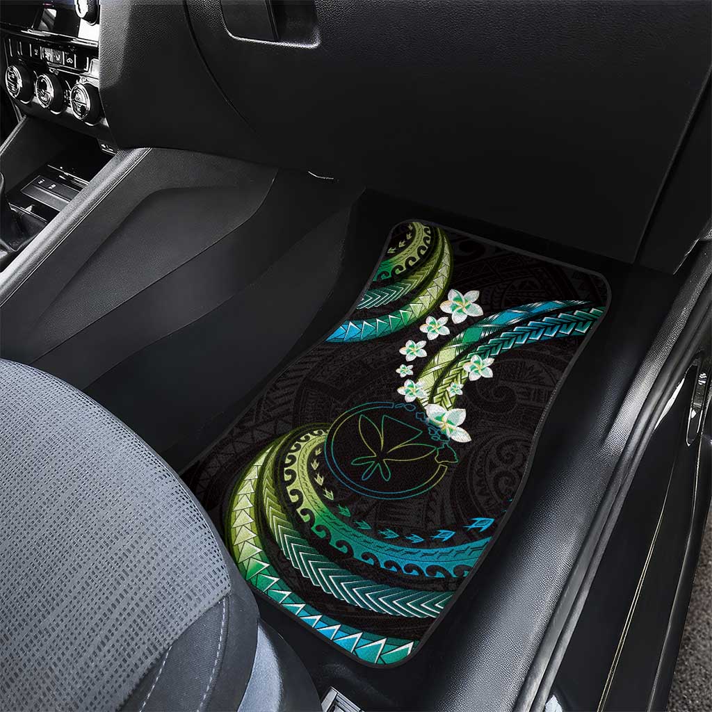 Hawaii Map Kanaka Maoli Car Mats Fantastic Frangipani Chartreuse Cyan LT01 - Polynesian Pride