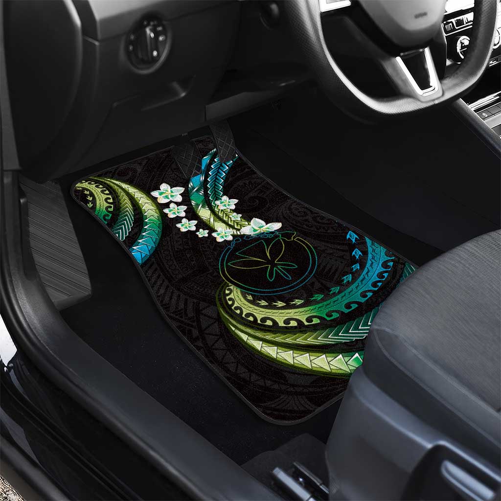 Hawaii Map Kanaka Maoli Car Mats Fantastic Frangipani Chartreuse Cyan LT01 - Polynesian Pride