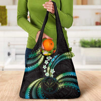 Hawaii Map Kanaka Maoli Grocery Bag Fantastic Frangipani Chartreuse Cyan LT01 - Polynesian Pride