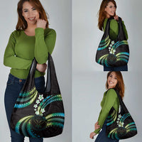 Hawaii Map Kanaka Maoli Grocery Bag Fantastic Frangipani Chartreuse Cyan LT01 - Polynesian Pride