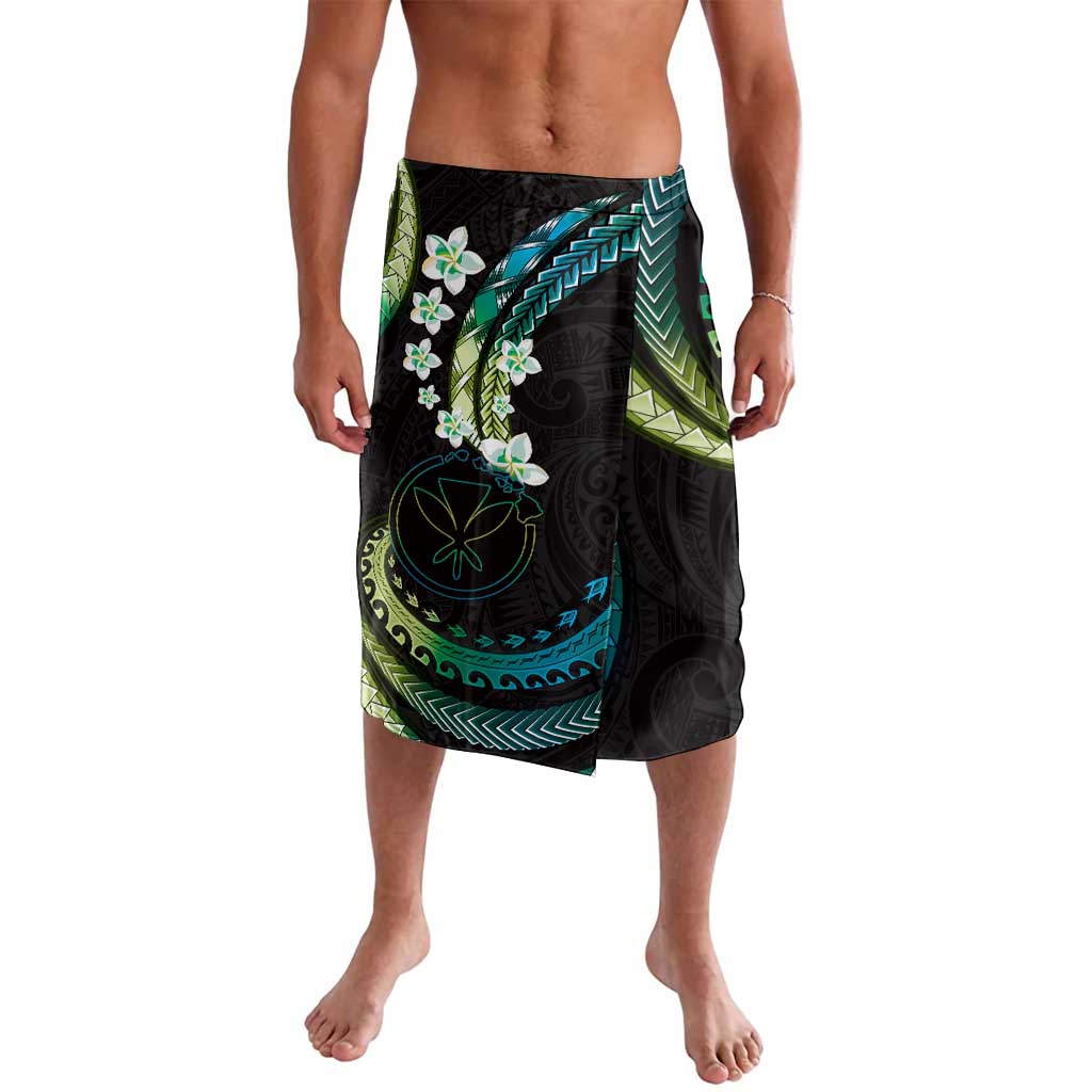 Hawaii Map Kanaka Maoli Lavalava Fantastic Frangipani Chartreuse Cyan LT01 Cyan - Polynesian Pride