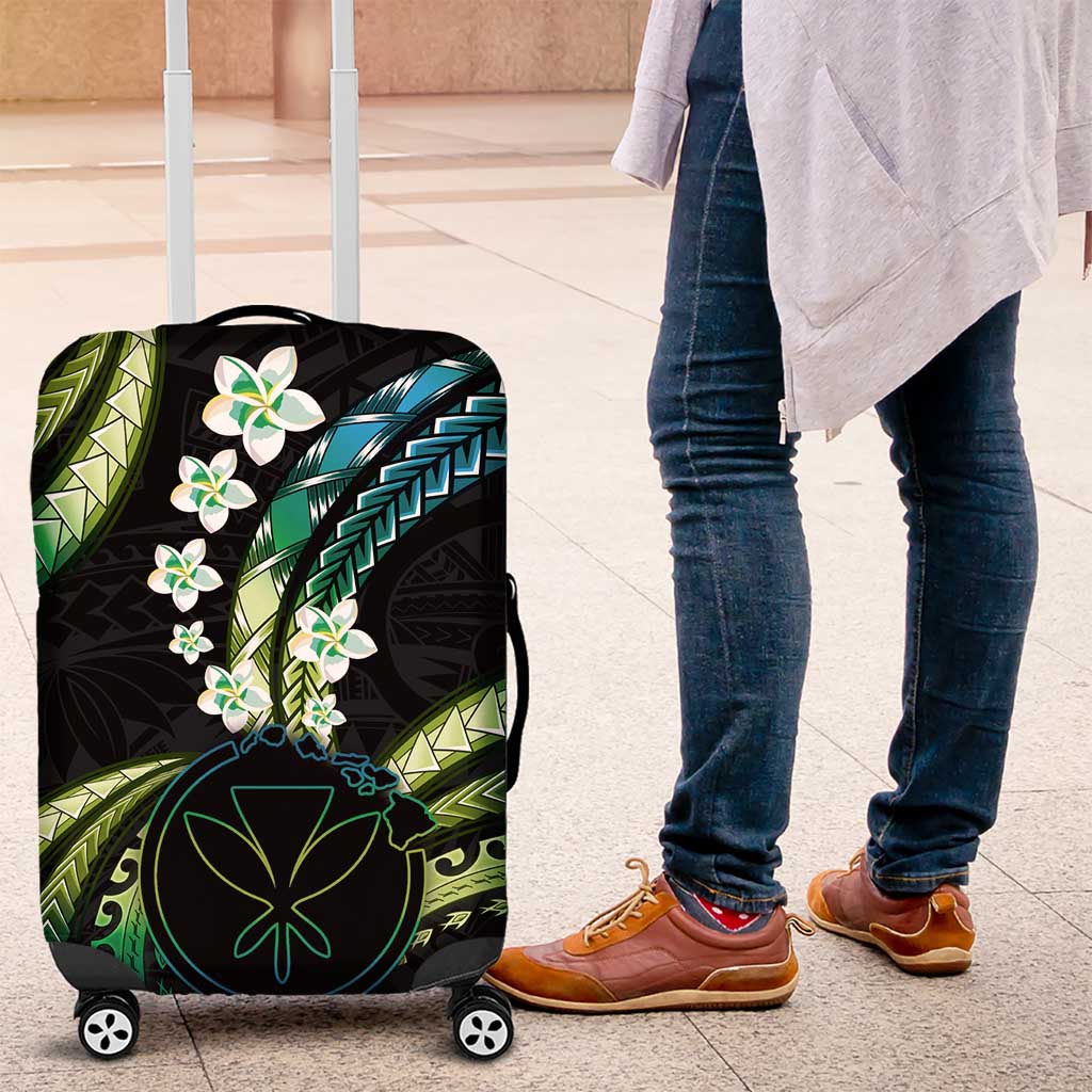 Hawaii Map Kanaka Maoli Luggage Cover Fantastic Frangipani Chartreuse Cyan LT01 Cyan - Polynesian Pride