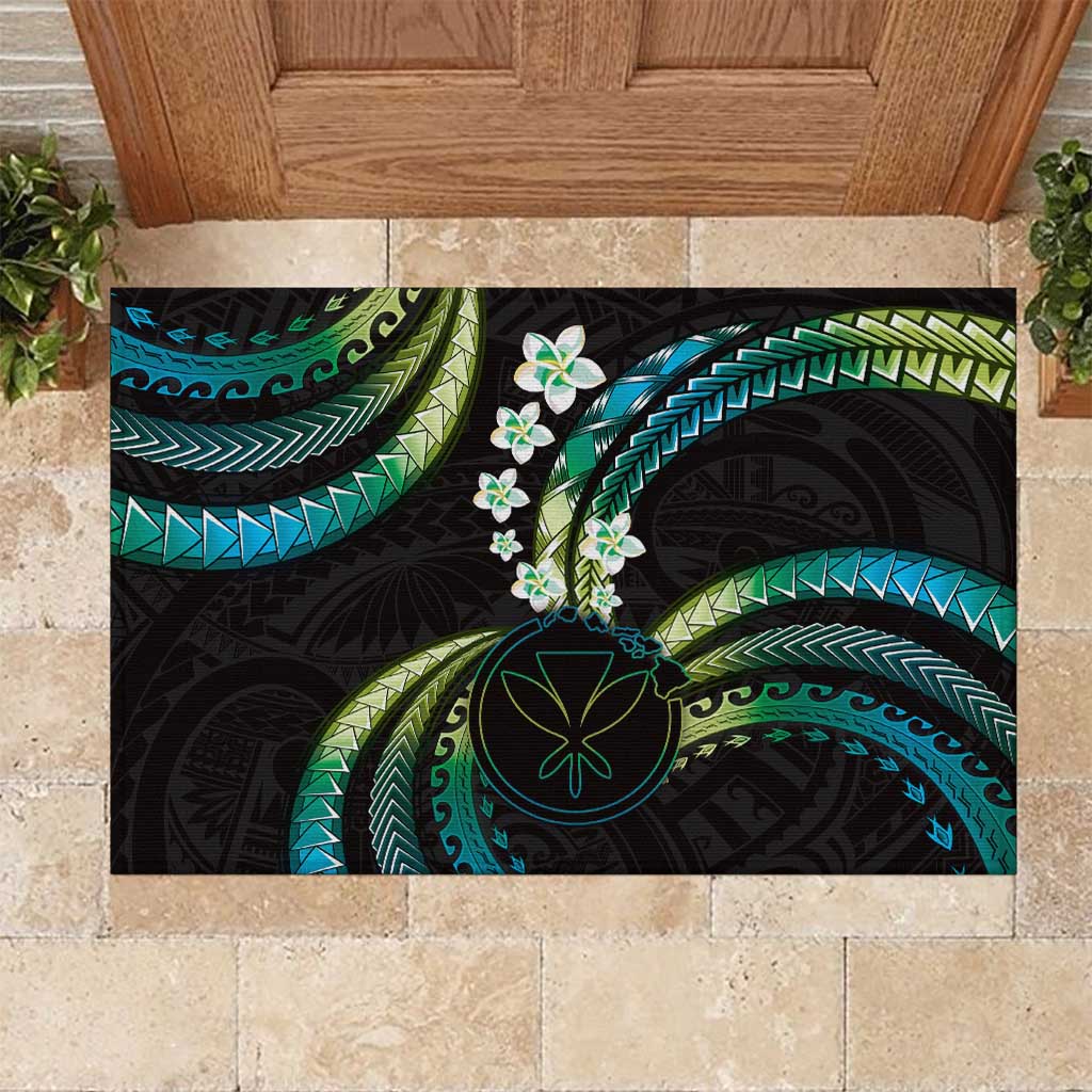 Hawaii Map Kanaka Maoli Rubber Doormat Fantastic Frangipani Chartreuse Cyan LT01 Cyan - Polynesian Pride
