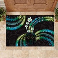 Hawaii Map Kanaka Maoli Rubber Doormat Fantastic Frangipani Chartreuse Cyan LT01 Cyan - Polynesian Pride