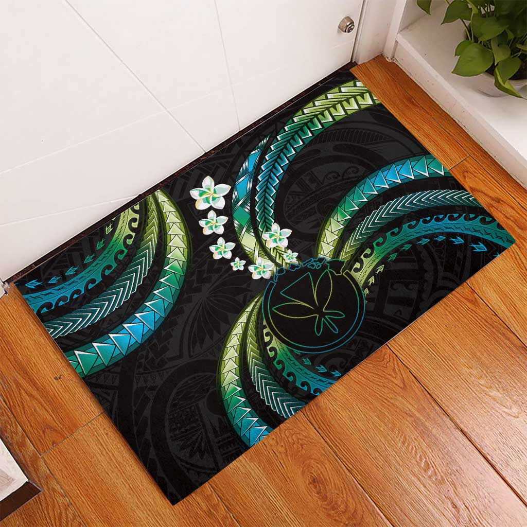 Hawaii Map Kanaka Maoli Rubber Doormat Fantastic Frangipani Chartreuse Cyan LT01 - Polynesian Pride