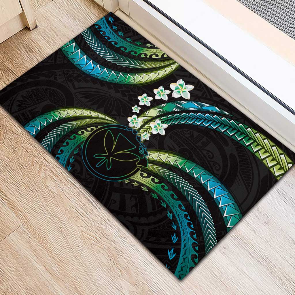 Hawaii Map Kanaka Maoli Rubber Doormat Fantastic Frangipani Chartreuse Cyan LT01 - Polynesian Pride