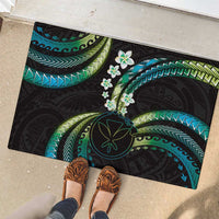 Hawaii Map Kanaka Maoli Rubber Doormat Fantastic Frangipani Chartreuse Cyan LT01 - Polynesian Pride