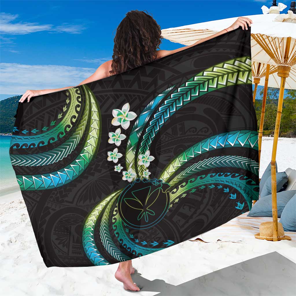 Hawaii Map Kanaka Maoli Sarong Fantastic Frangipani Chartreuse Cyan LT01 One Size 44 x 66 inches Cyan - Polynesian Pride