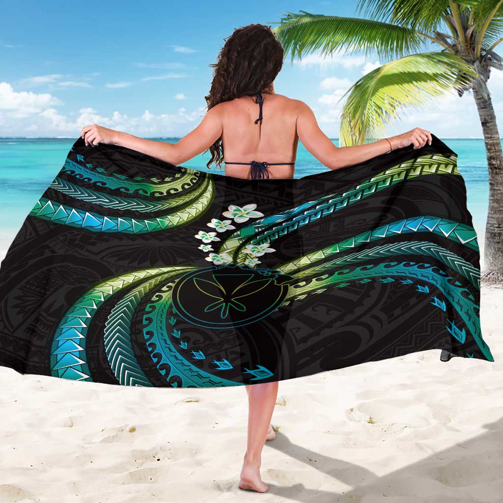 Hawaii Map Kanaka Maoli Sarong Fantastic Frangipani Chartreuse Cyan LT01 - Polynesian Pride