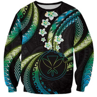 Hawaii Map Kanaka Maoli Sweatshirt Fantastic Frangipani Chartreuse Cyan LT01 Unisex Cyan - Polynesian Pride