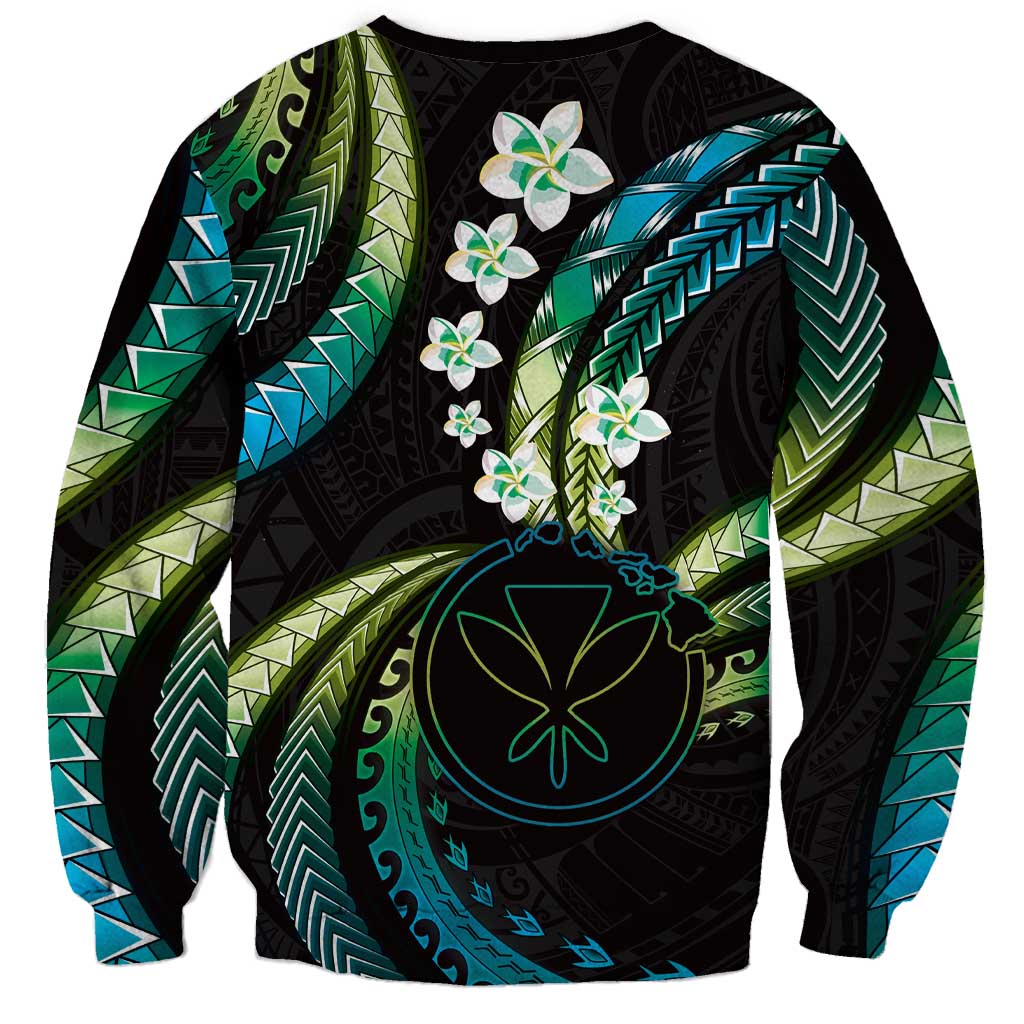 Hawaii Map Kanaka Maoli Sweatshirt Fantastic Frangipani Chartreuse Cyan LT01 - Polynesian Pride