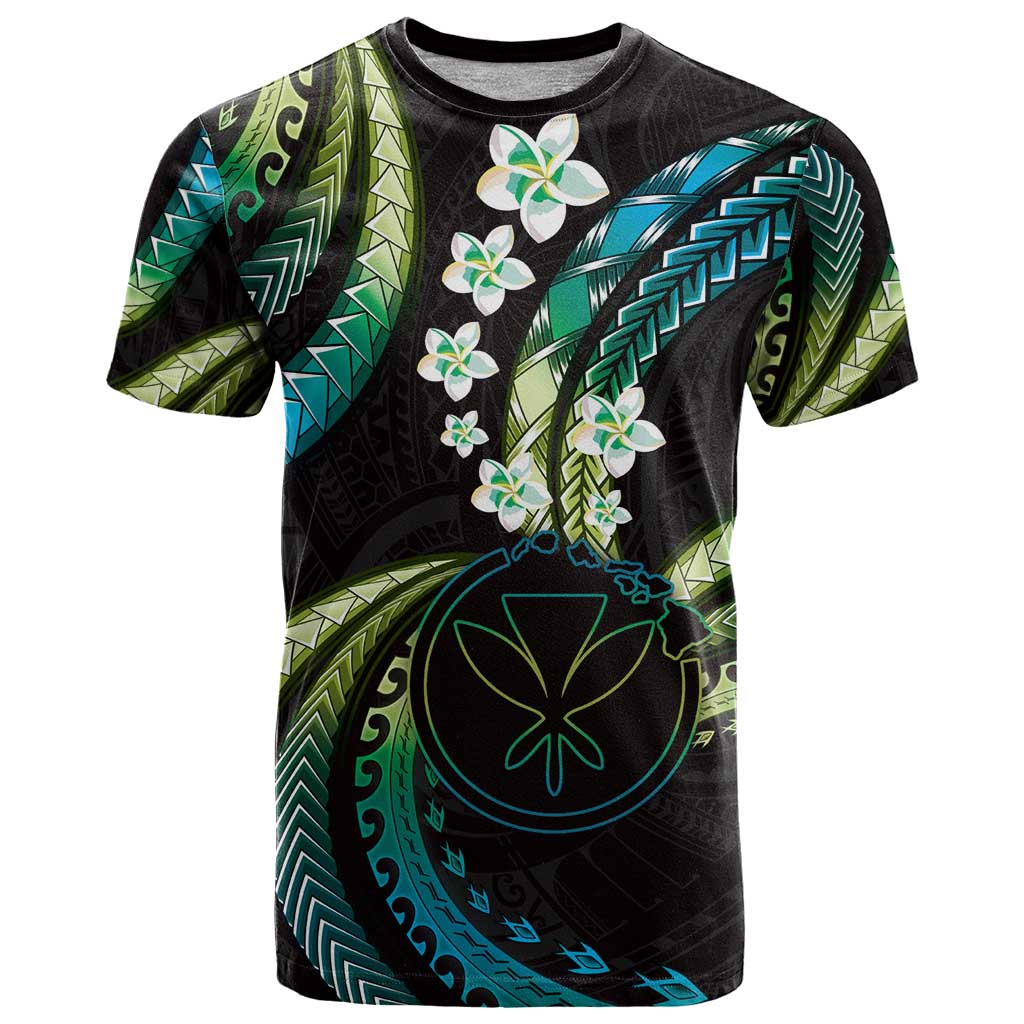 Hawaii Map Kanaka Maoli T Shirt Fantastic Frangipani Chartreuse Cyan LT01 Cyan - Polynesian Pride