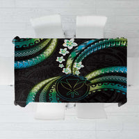 Hawaii Map Kanaka Maoli Tablecloth Fantastic Frangipani Chartreuse Cyan LT01 Cyan - Polynesian Pride