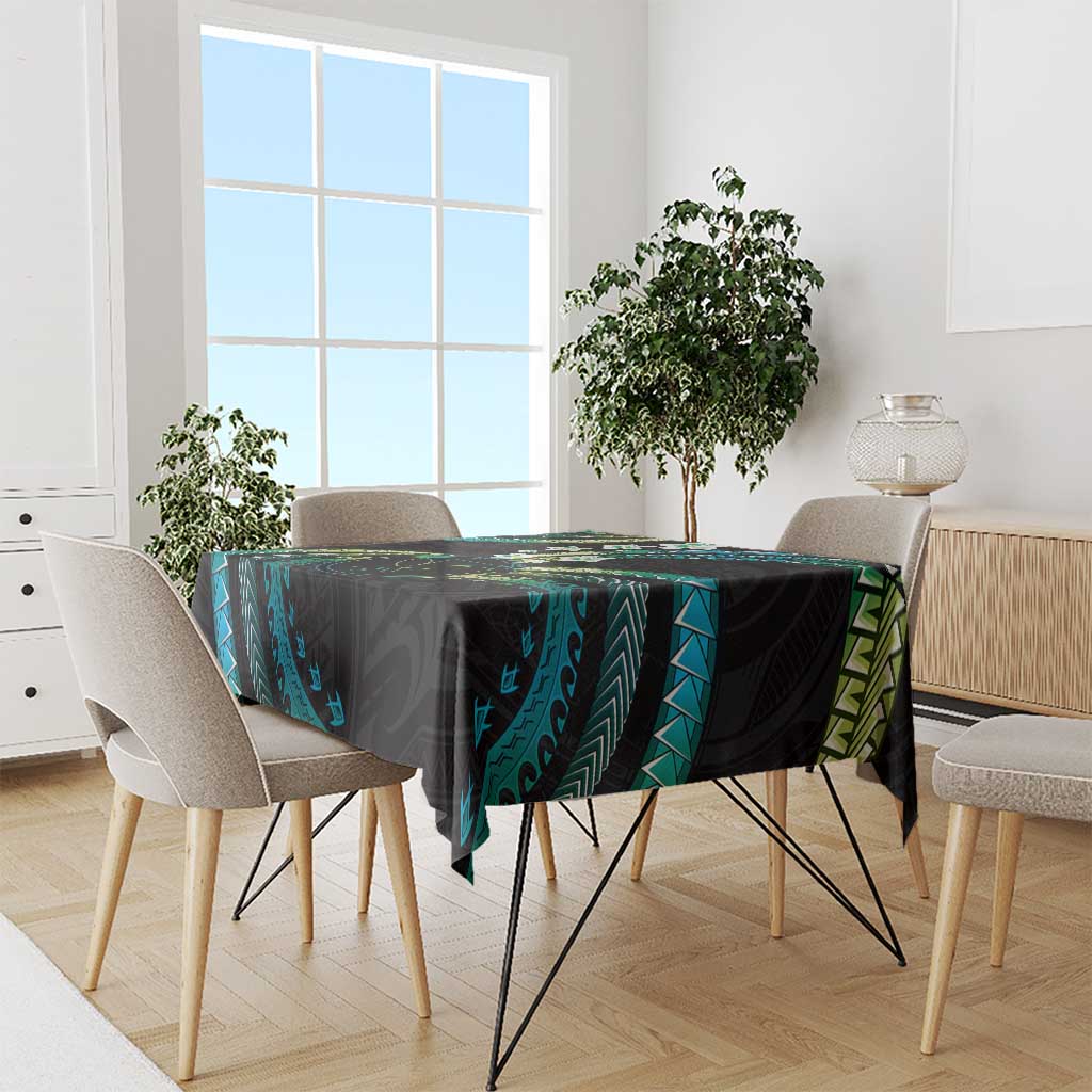 Hawaii Map Kanaka Maoli Tablecloth Fantastic Frangipani Chartreuse Cyan LT01 - Polynesian Pride