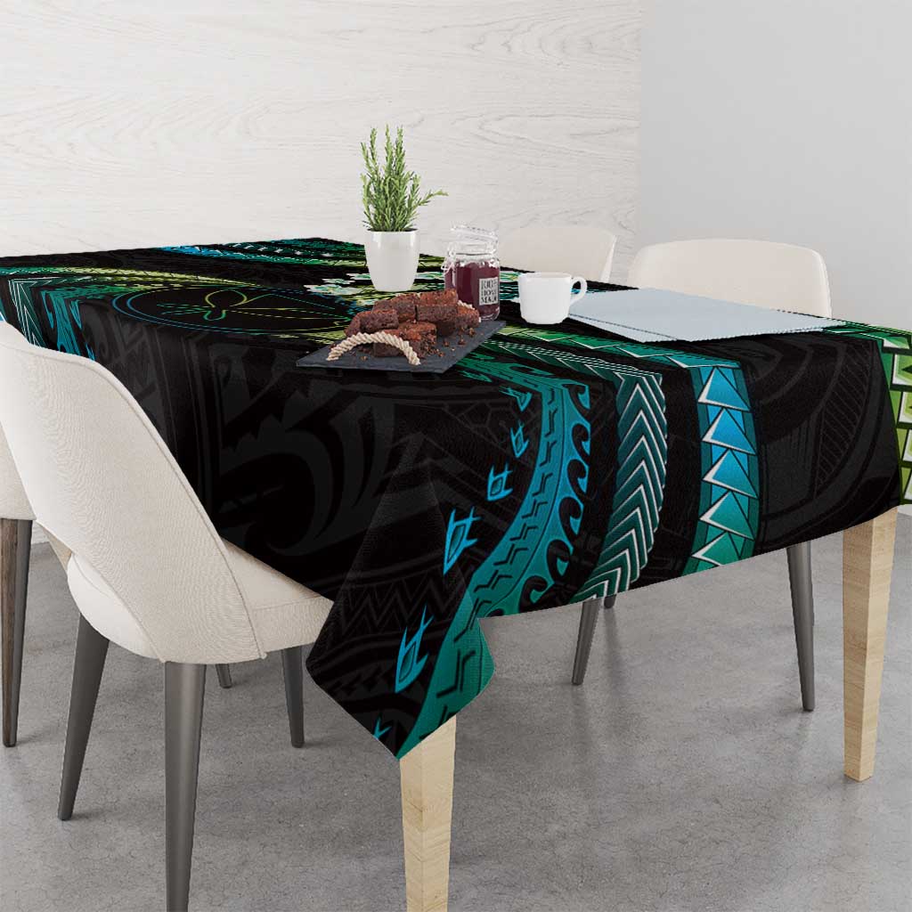 Hawaii Map Kanaka Maoli Tablecloth Fantastic Frangipani Chartreuse Cyan LT01 - Polynesian Pride