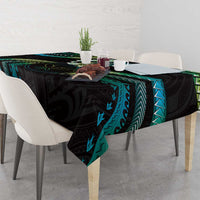 Hawaii Map Kanaka Maoli Tablecloth Fantastic Frangipani Chartreuse Cyan LT01 - Polynesian Pride