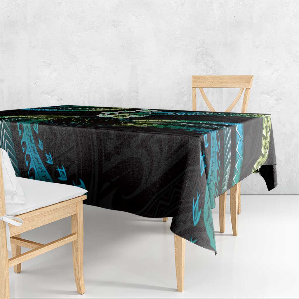 Hawaii Map Kanaka Maoli Tablecloth Fantastic Frangipani Chartreuse Cyan LT01 - Polynesian Pride