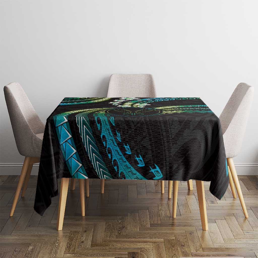 Hawaii Map Kanaka Maoli Tablecloth Fantastic Frangipani Chartreuse Cyan LT01 - Polynesian Pride