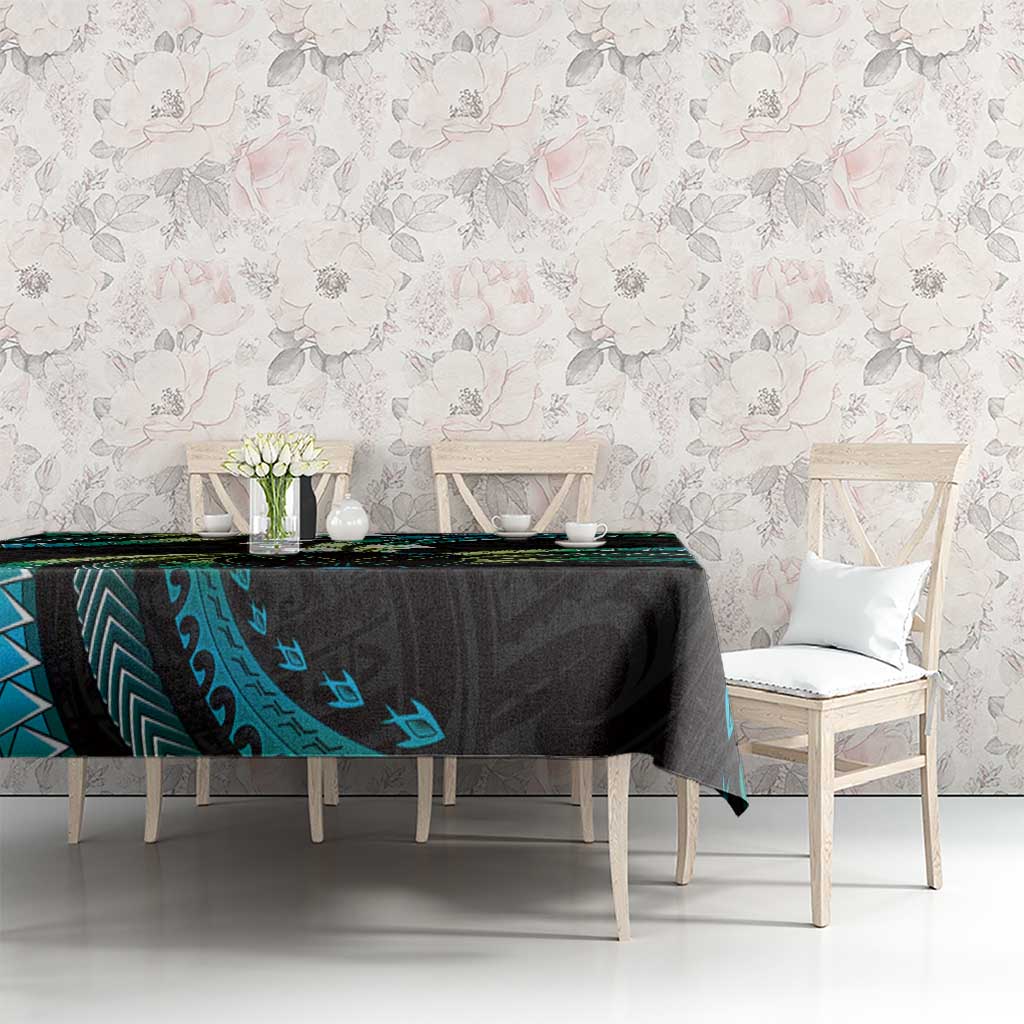 Hawaii Map Kanaka Maoli Tablecloth Fantastic Frangipani Chartreuse Cyan LT01 - Polynesian Pride