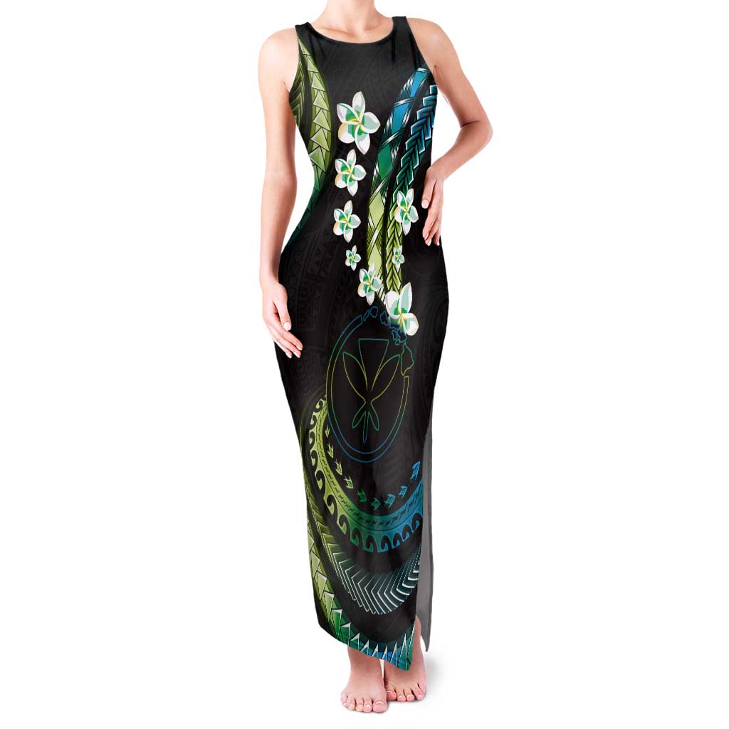 Hawaii Map Kanaka Maoli Tank Maxi Dress Fantastic Frangipani Chartreuse Cyan LT01 Women Cyan - Polynesian Pride