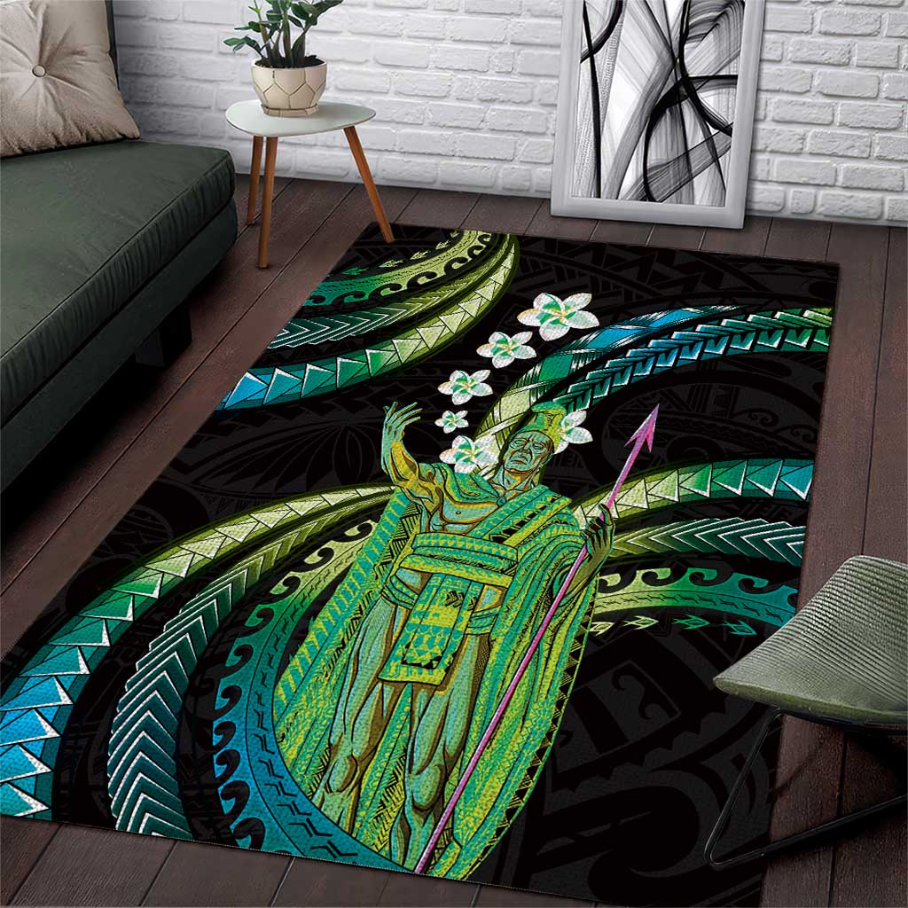 Hawaii King Kamehameha Area Rug Fantastic Plumeria Chartreuse Cyan LT01 Cyan - Polynesian Pride